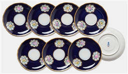 Margaret Thatcher Personally Owned China -- Set of 10 Dessert Plates and 7 Cup & Saucers in a Navy Blue Floral Pattern