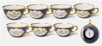 Margaret Thatcher Personally Owned China -- Set of 10 Dessert Plates and 7 Cup & Saucers in a Navy Blue Floral Pattern