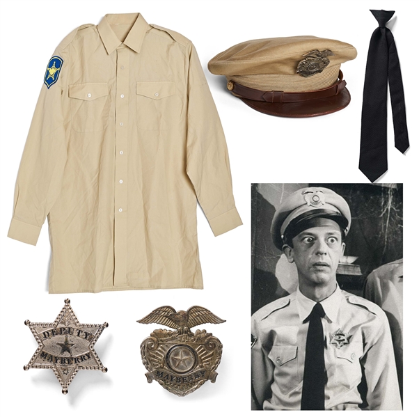 ''The Andy Griffith Show'' Screen-Used Costume Worn by Don Knotts as Deputy Sheriff Barney Fife -- Includes Shirt, Tie, Cap & Two ''Mayberry'' Badges