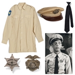 The Andy Griffith Show Screen-Used Costume Worn by Don Knotts as Deputy Sheriff Barney Fife -- Includes Shirt, Tie, Cap & Two Mayberry Badges