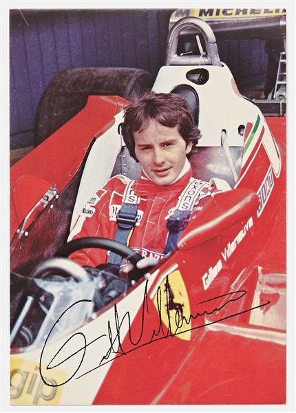 Enzo Ferrari Signed Postcard -- Scuderia Ferrari Postcard from 1979 Features Gilles Villeneuve for Ferrari's Formula One Team