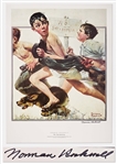 Norman Rockwell Signed Lithograph of His Famous Painting No Swimming -- Measures 19 x 25