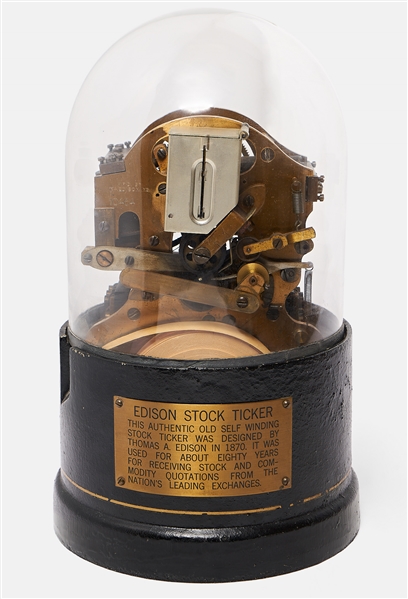 Thomas Edison's Universal Self-Winding Stock Ticker -- With Original Glass Dome