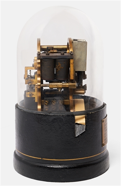 Thomas Edison's Universal Self-Winding Stock Ticker -- With Original Glass Dome