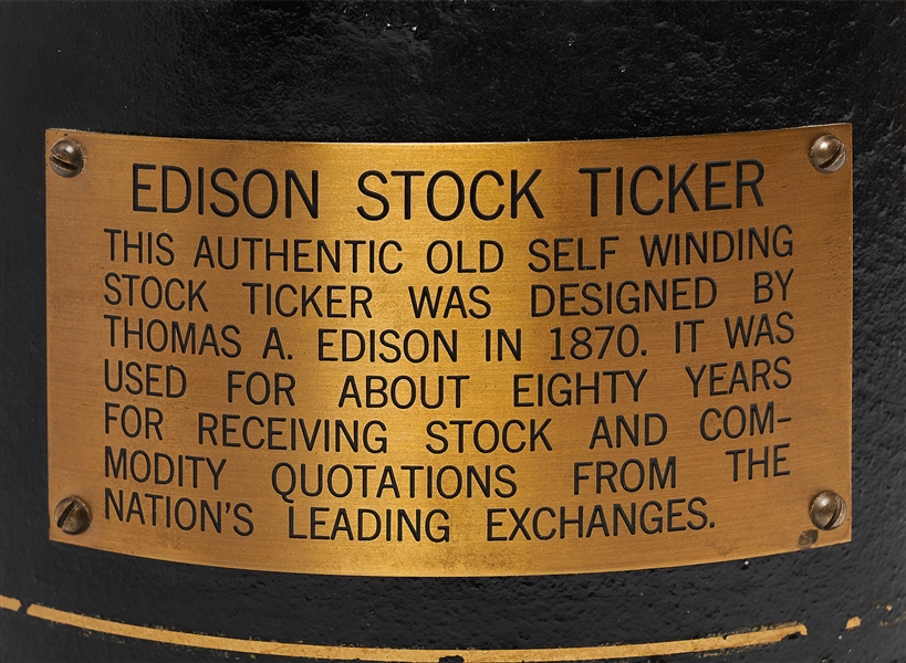 Thomas Edison's Universal Self-Winding Stock Ticker -- With Original Glass Dome