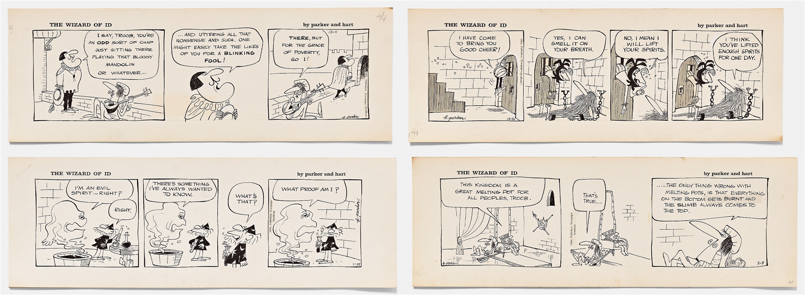 Lot of Four Wizard of Id Comic Strips from 1964-1965