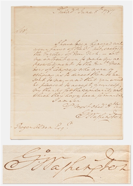 George Washington Autograph Letter Signed from Philadelphia on 8 June 1787, Just Days After Washington Was Elected President of the Constitutional Convention -- With Charles Hamilton COA