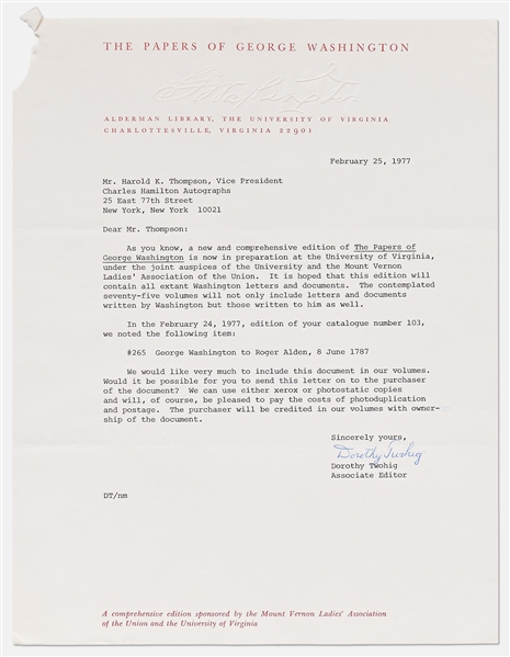 George Washington Autograph Letter Signed from Philadelphia on 8 June 1787, Just Days After Washington Was Elected President of the Constitutional Convention -- With Charles Hamilton COA