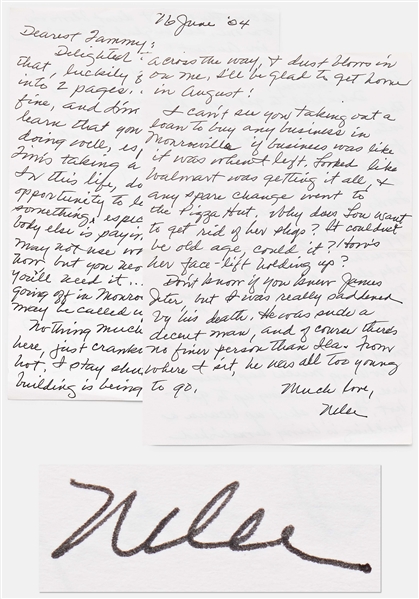 Harper Lee Autograph Letter Signed About Monroeville, Alabama -- ...business in Monroeville...Walmart was getting it all, & any spare change went to the Pizza Hut...