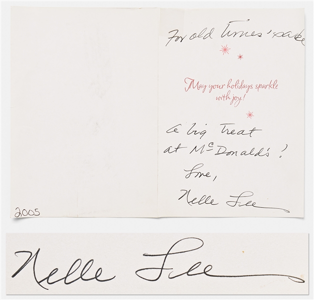 Harper Lee Christmas Card Signed ''Nelle Lee'' with Handwritten Note
