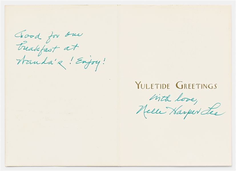 Harper Lee Christmas Card Signed ''Nelle Harper Lee''
