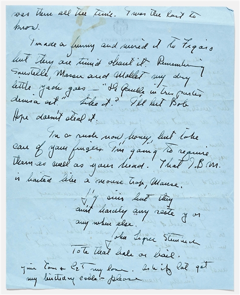 John Steinbeck Autograph Letter Signed -- ''Finally I have my form. Strange it was there all the time. I was the last to know...''