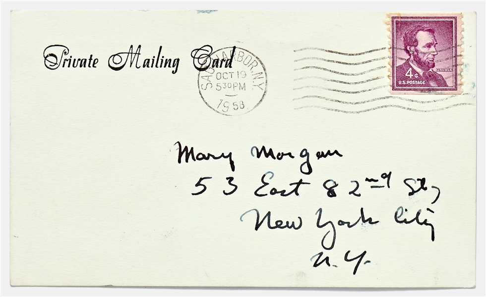 John Steinbeck Autograph Postcard Signed ''J.S.'' -- Steinbeck Tells His Typist to Ignore Manuscript Pages He Sent Her: ''That stuff is all out''