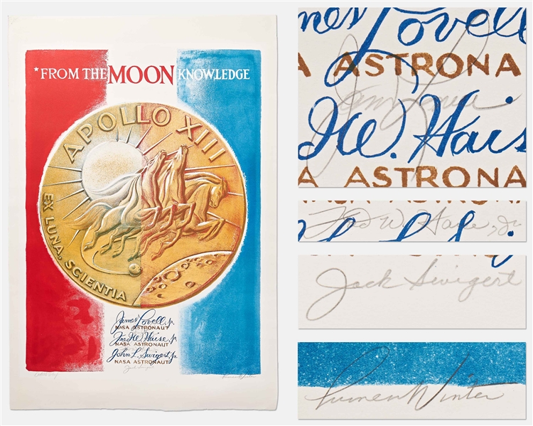 Apollo 13 Crew-Signed Artist's Proof Lithograph, Also Signed by Lumen Winter