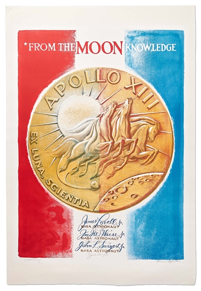 Apollo 13 Crew-Signed Artist's Proof Lithograph, Also Signed by Lumen Winter