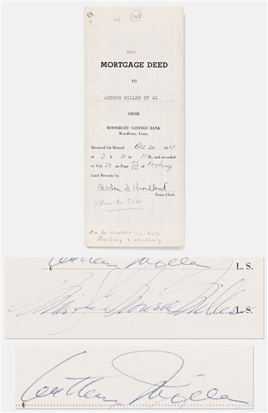 Marilyn Monroe and Arthur Miller Signed Mortgage Deed for their Roxbury, Connecticut Home