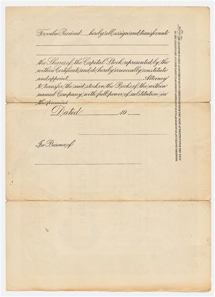 Harry Houdini Signed Stock Certificate to the Houdini Picture Corporation -- With University Archives COA
