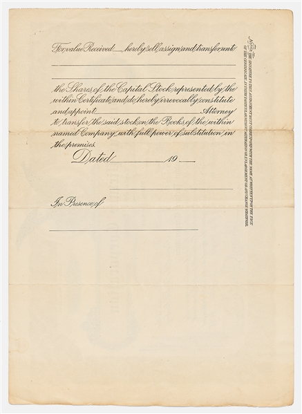 Harry Houdini Signed Stock Certificate to the Houdini Picture Corporation with Extremely Bold Signature -- With University Archives COA