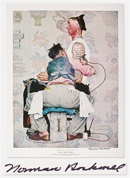 Norman Rockwell Signed Lithograph of His Famous Painting ''Only Skin Deep'' -- Measures 19'' x 25''