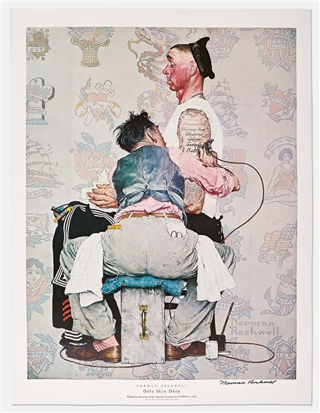 Norman Rockwell Signed Lithograph of His Famous Painting ''Only Skin Deep'' -- Measures 19'' x 25''