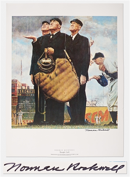 Norman Rockwell Signed Lithograph of His Famous Painting ''Tough Call'' -- Measures 19'' x 25''