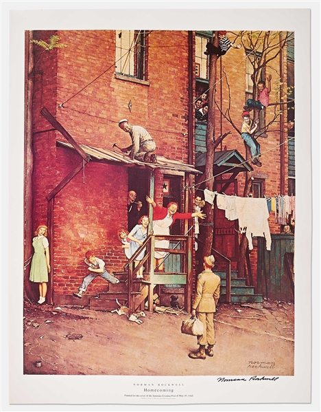 Norman Rockwell Signed Lithograph of His Famous Painting ''Homecoming'' -- Measures 19'' x 25''