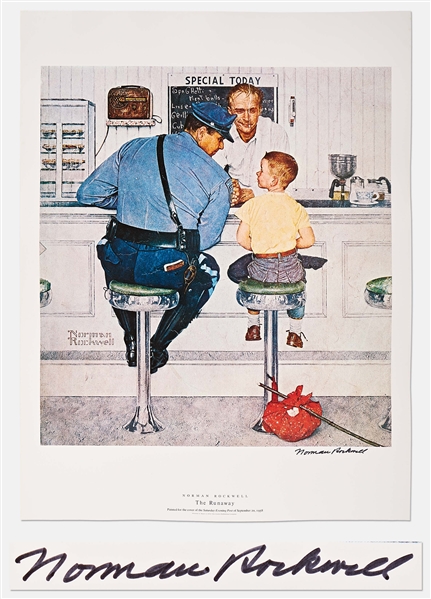 Norman Rockwell Signed Lithograph of His Famous Painting The Runaway -- Measures 19 x 25