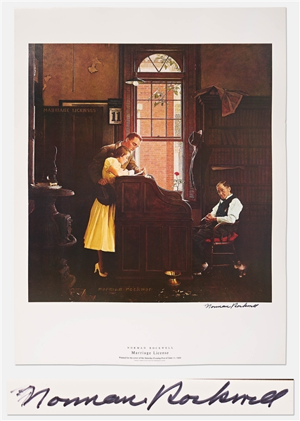 Norman Rockwell Signed Lithograph of His Famous Painting ''Marriage License'' -- Measures 19'' x 25''