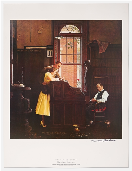 Norman Rockwell Signed Lithograph of His Famous Painting ''Marriage License'' -- Measures 19'' x 25''
