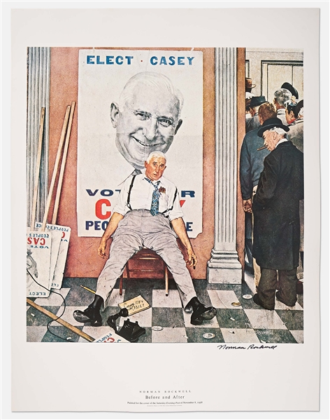 Norman Rockwell Signed Lithograph of His Famous Painting ''Before and After'' -- Measures 19'' x 25''