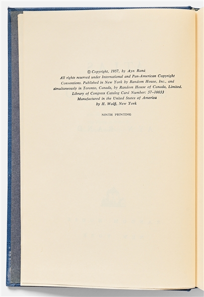 Ayn Rand Signed ''Atlas Shrugged'' -- Special 10th Anniversary Limited Edition -- Exceptional, Near Fine Condition
