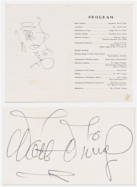 Walt Disney Signed Program to the Dedication of the Walt Disney Elementary School in His Hometown of Marceline, Missouri -- Without Inscription