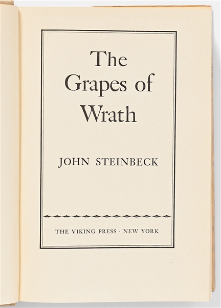 John Steinbeck's ''The Grapes of Wrath'' First Printing in First Printing Dust Jacket -- Near Fine Condition