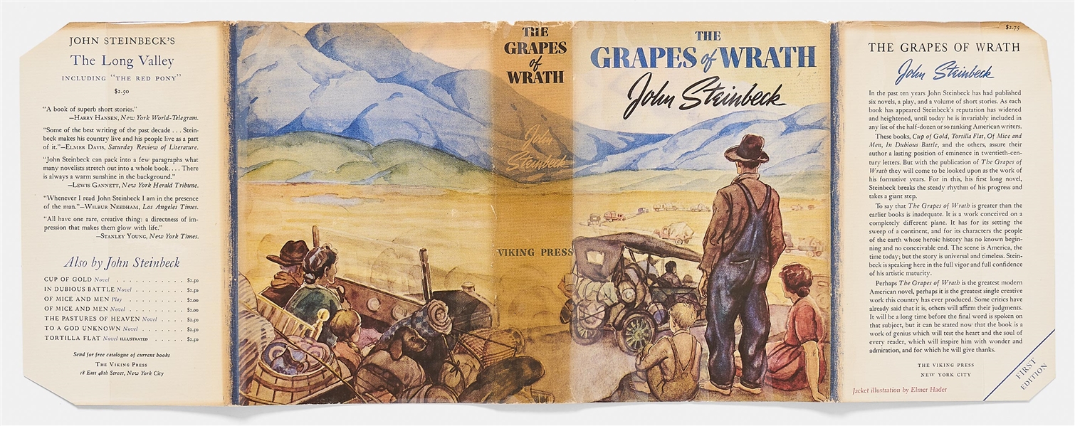 John Steinbeck's ''The Grapes of Wrath'' First Printing in First Printing Dust Jacket -- Near Fine Condition