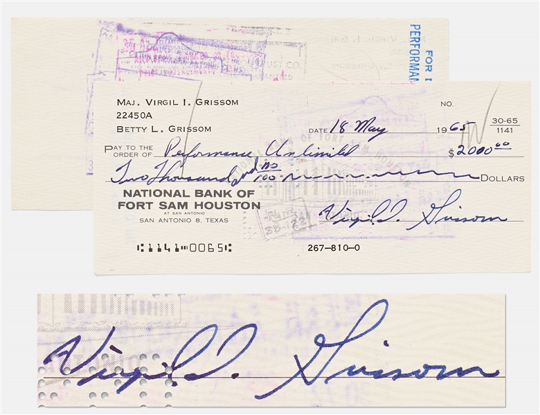 Lot of Items Personally Owned by Mercury 7 and Apollo 1 Astronaut Gus Grissom -- Includes Handwritten & Signed Check, Grissom's Textbook with Handwritten Notes, His Life Preserver & More