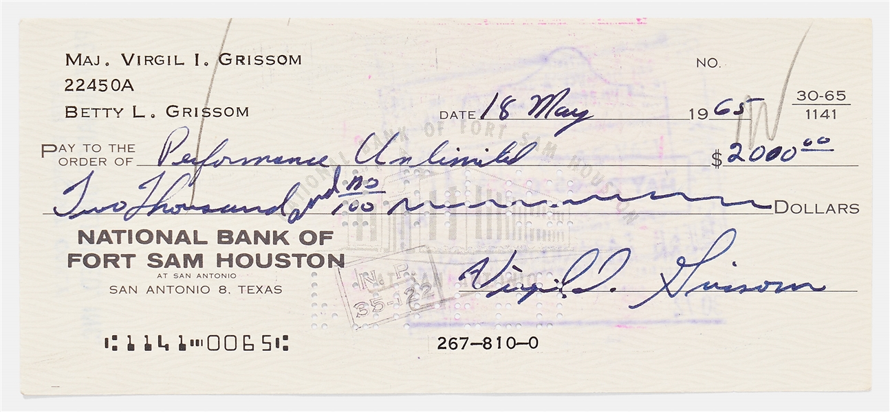 Lot of Items Personally Owned by Mercury 7 and Apollo 1 Astronaut Gus Grissom -- Includes Handwritten & Signed Check, Grissom's Textbook with Handwritten Notes, His Life Preserver & More