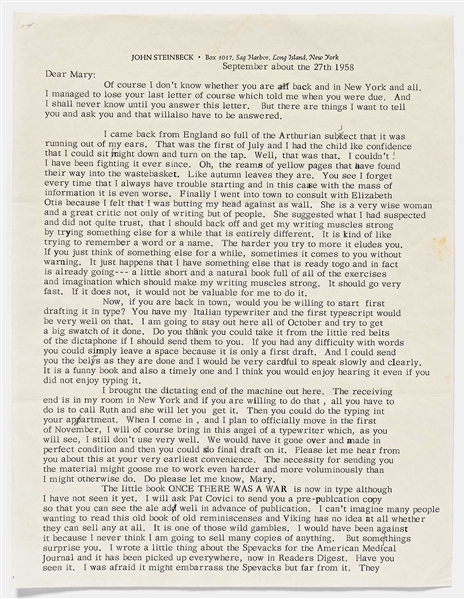 John Steinbeck Typed Letter -- ...what I had suspected and did not quite trust, that I should back off and get my writing muscles strong...