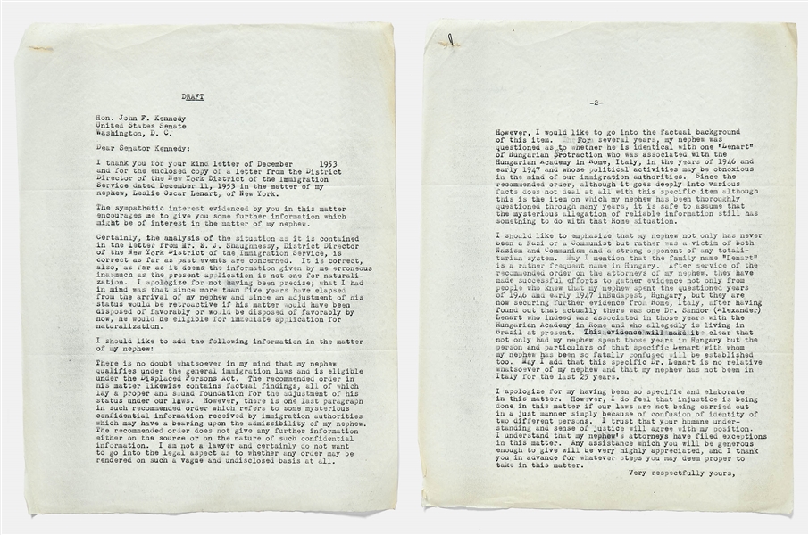John F. Kennedy Note Signed as U.S. Senator -- With University Archives COA