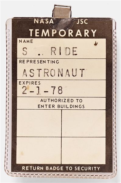 Sally Ride's Personally Owned NASA ID Badge -- Her Very First, Temporary Badge
