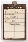Sally Rides Personally Owned NASA ID Badge -- Her Very First, Temporary Badge