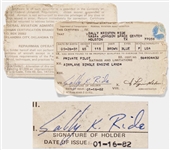 Sally Rides Personally Owned and Signed Pilots License -- With Part of the Shirt Worn by Ride During Her Certifying Flight