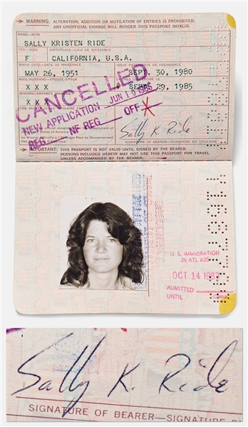 Sally Ride's Personally Owned and Signed Passport from Her NASA Years, 1980-1985