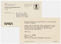 NASA Postcard to Sally Ride from 1977 Confirming the Receipt of Her Application to the Astronaut Candidate Program