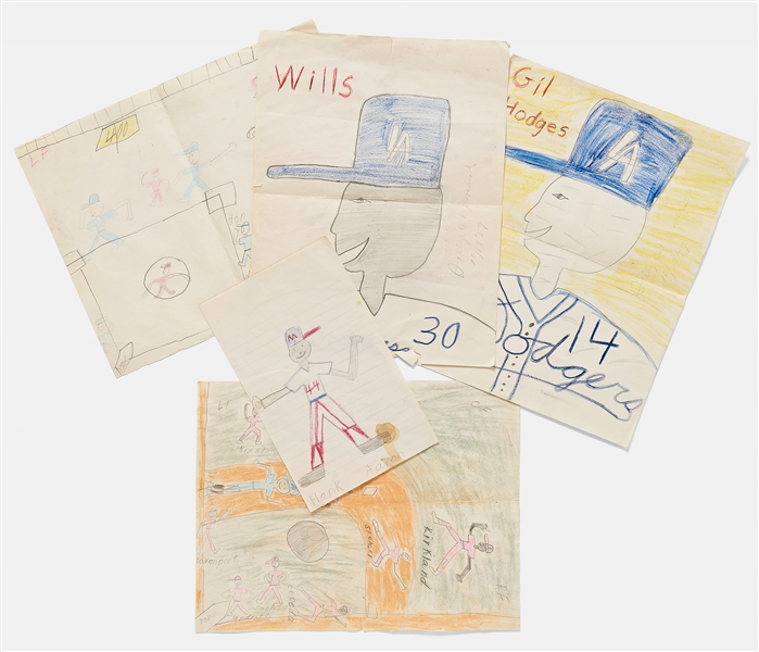 Sally Ride's Personally Owned Childhood Drawings of Baseball and the L.A. Dodgers