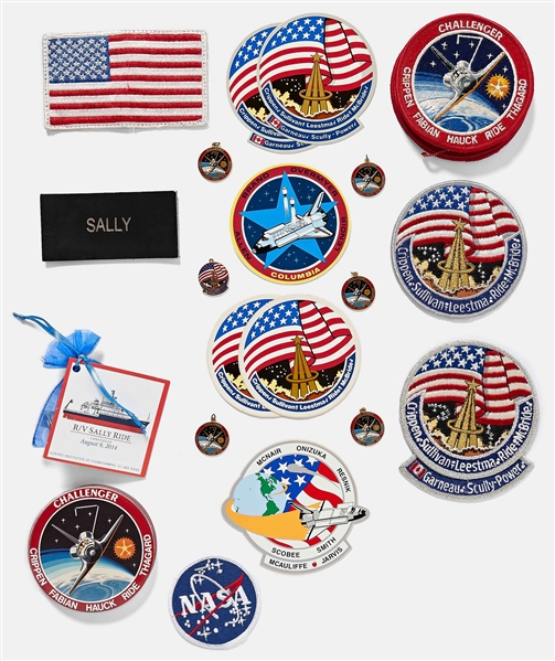 Large Collection of Sally Ride's Personally Owned NASA Patches, Pendants, Stickers & More -- Includes Ride's Possibly Space-Flown NASA Name Tag