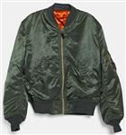 Sally Rides Personally Owned Military Green Satin Bomber Jacket