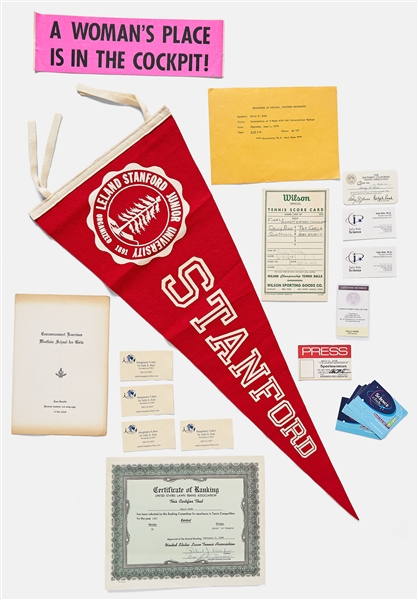 Large Lot of Items Personally Owned by Sally Ride -- Includes Her High School Graduation Program, Tennis Achievements, Stanford Keepsakes, Business Cards & More