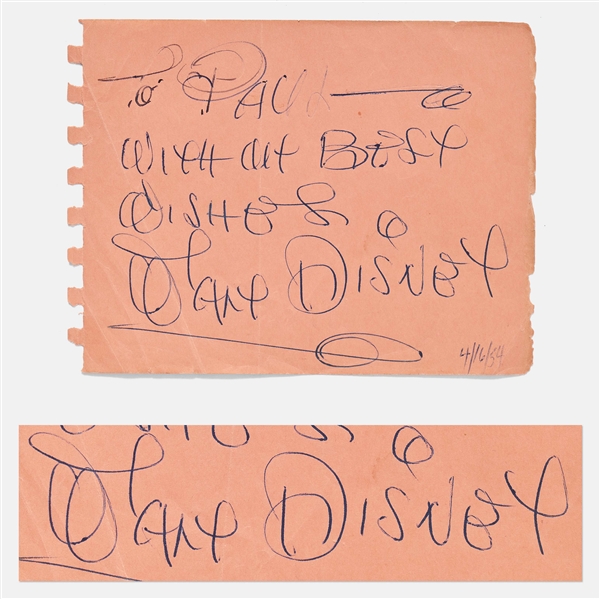 Walt Disney Large Signature -- With Phil Sears COA