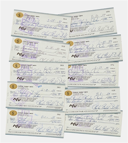 Lot of Ten Checks Signed by NFL Star and Actor Charles Bubba Smith
