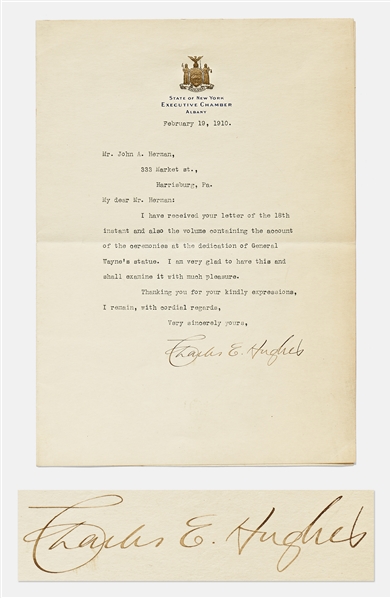 Charles Evan Hughes Signed 1910 Letter